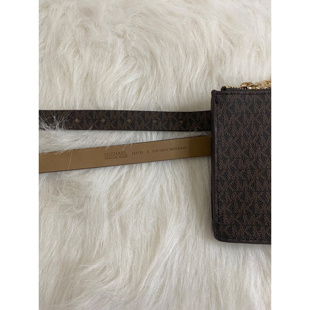 Michael Kors Mk Signature Sleek Fanny Pack Belt Wallet Waist Bag Small Chocolate - Picture 8 of 9